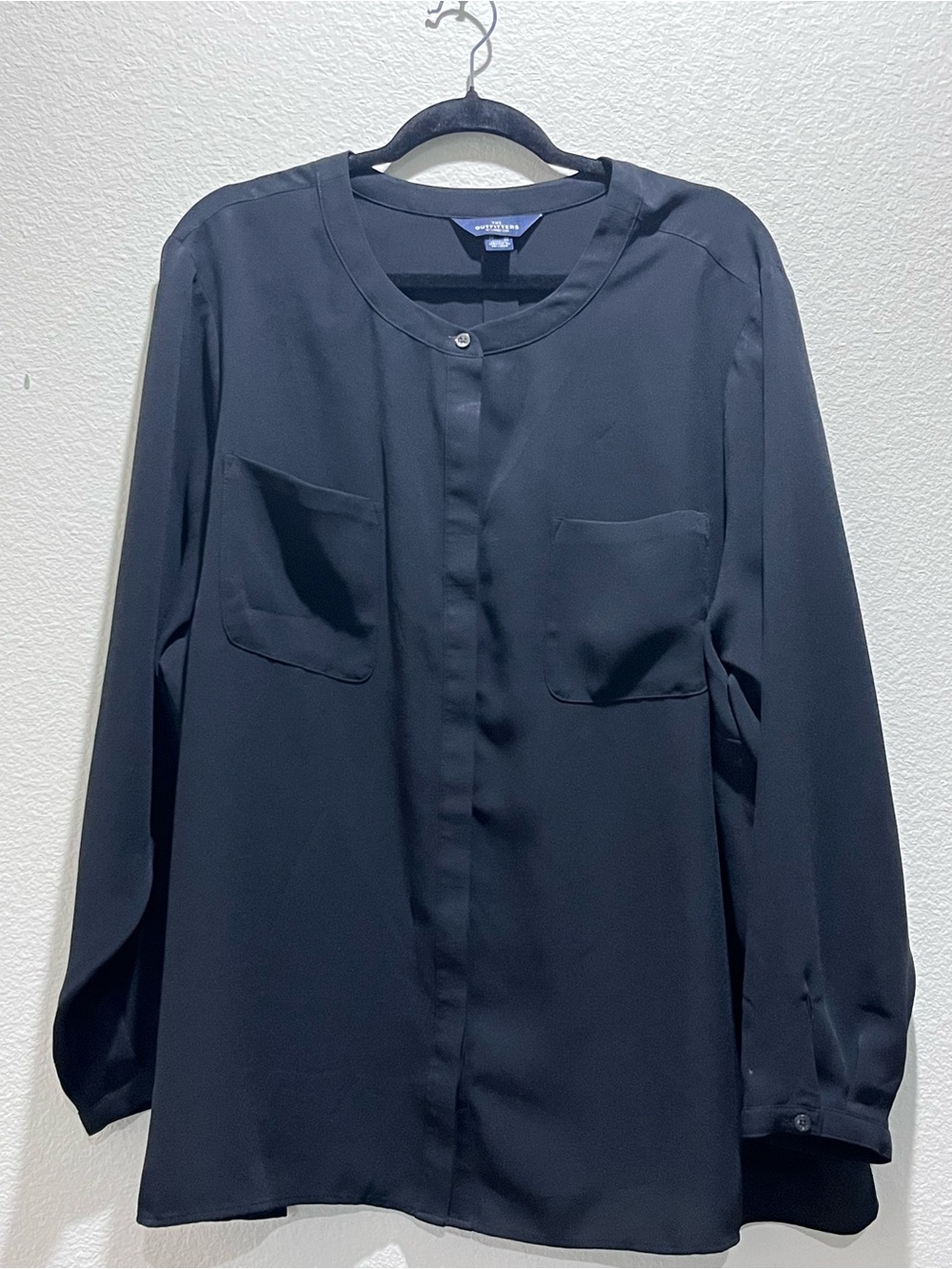 The Outfitters Black Lightweight Collarless Shirt - Two-Pocket Design